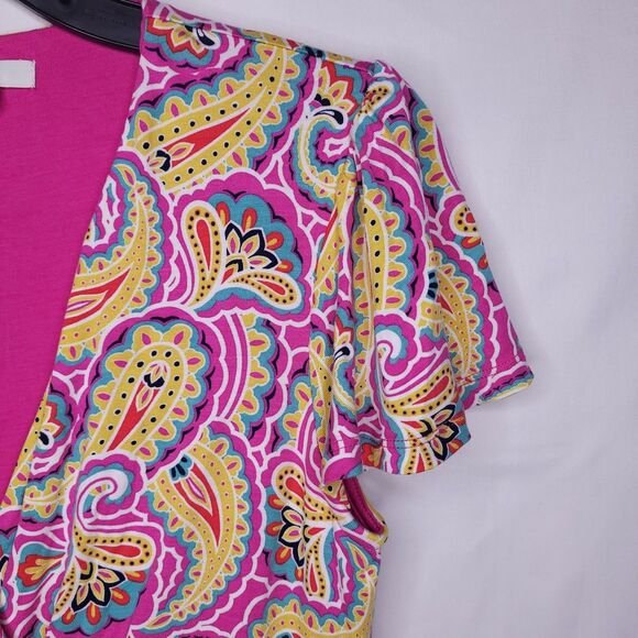 Boden Dress 6P Paisely Pink, Yellow Faux Wrap Evangeline Waist Tie AOP - Picture 4 of 12